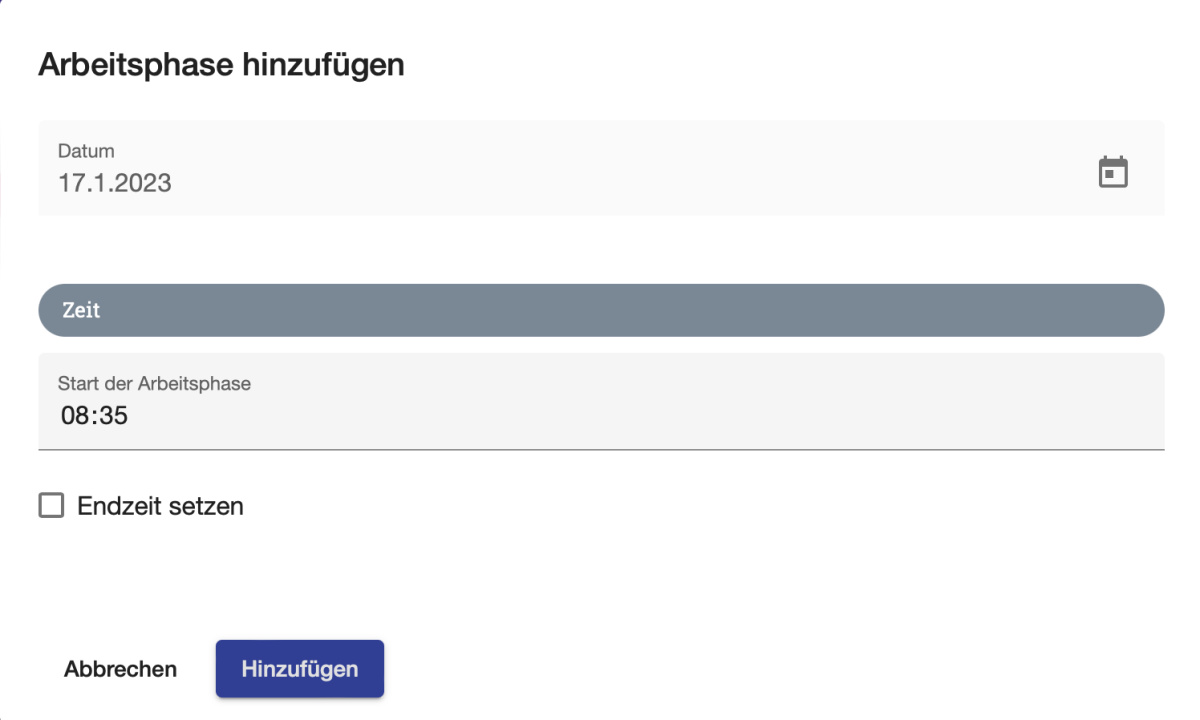 Arbeitsphasen starten, bearbeiten & beenden - 