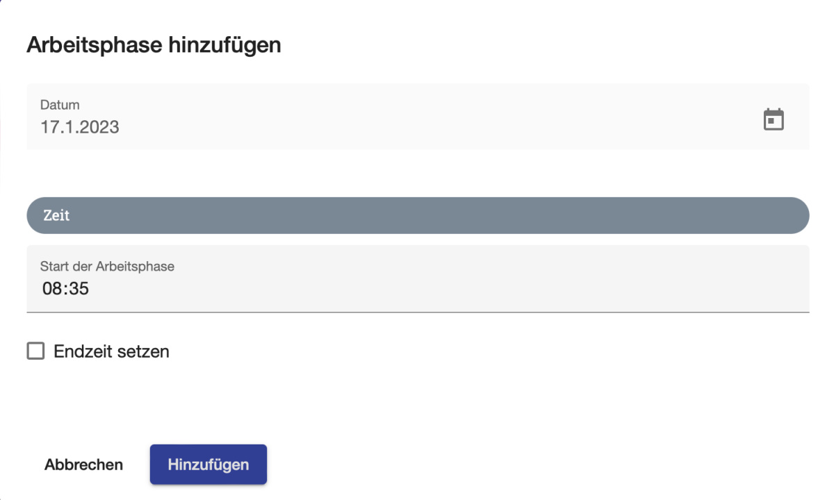 Arbeitszeiten eintragen - 