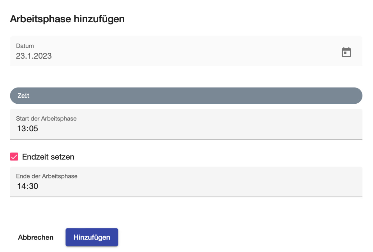 Arbeitsphase hinzufügen - 